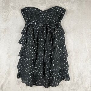 Volcom Strapless Ruffle Mini Dress Black White Polka Dot Smocked Back Large‎ L/G